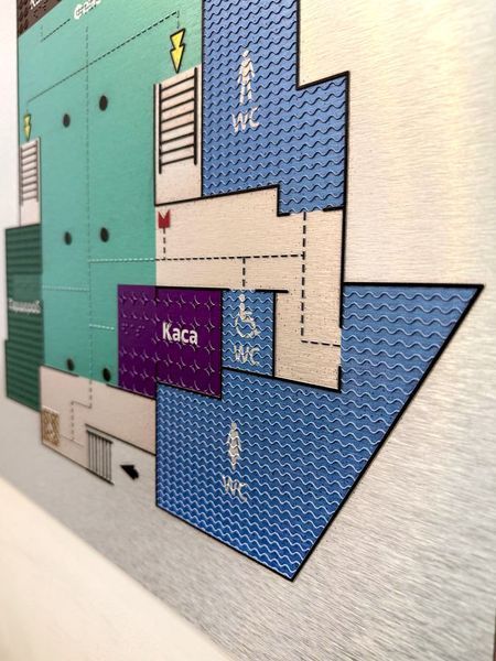 Tactile mnemonic diagram on brushed aluminum composite