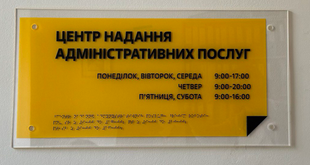 Facade signs on organic glass with Braille 420x450x3 mm